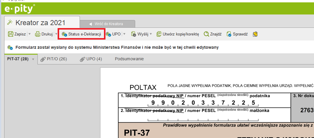 Statusy wysyłanych e-Deklaracji